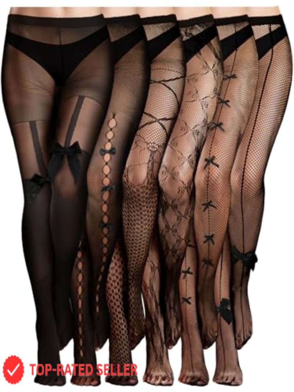 Ramede 6 Pairs Women Fishnet Bow Thigh High Stockings Gothic Tights